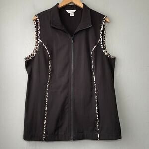 Christopher & Banks Vest Size Large Zip Up Black Leopard Print Chic Whimsigoth